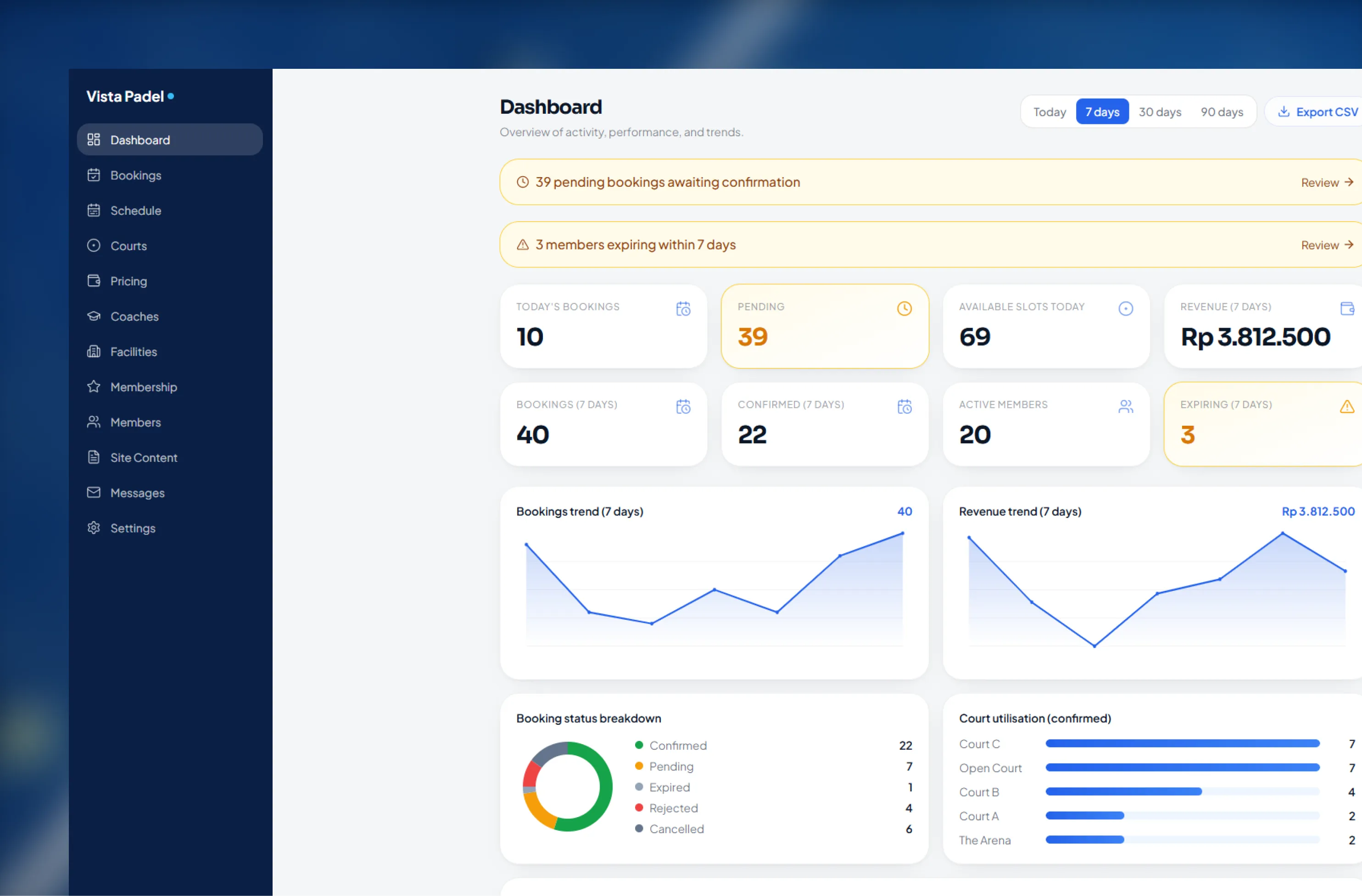 Vista Padel Club — Premium Court Booking & Club Management Platform — 6